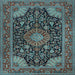 Square Machine Washable Medallion Light Blue Traditional Rug, wshtr1716lblu