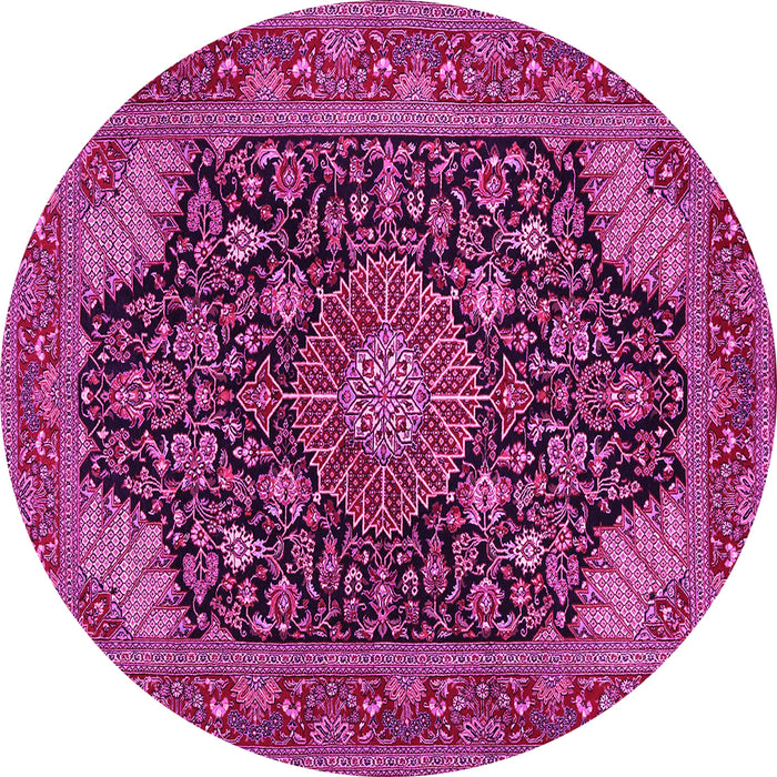 Round Machine Washable Medallion Pink Traditional Rug, wshtr1716pnk