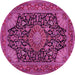 Round Machine Washable Medallion Pink Traditional Rug, wshtr1716pnk