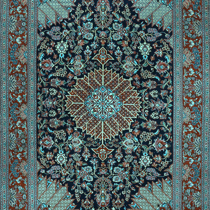 Machine Washable Medallion Light Blue Traditional Rug, wshtr1716lblu