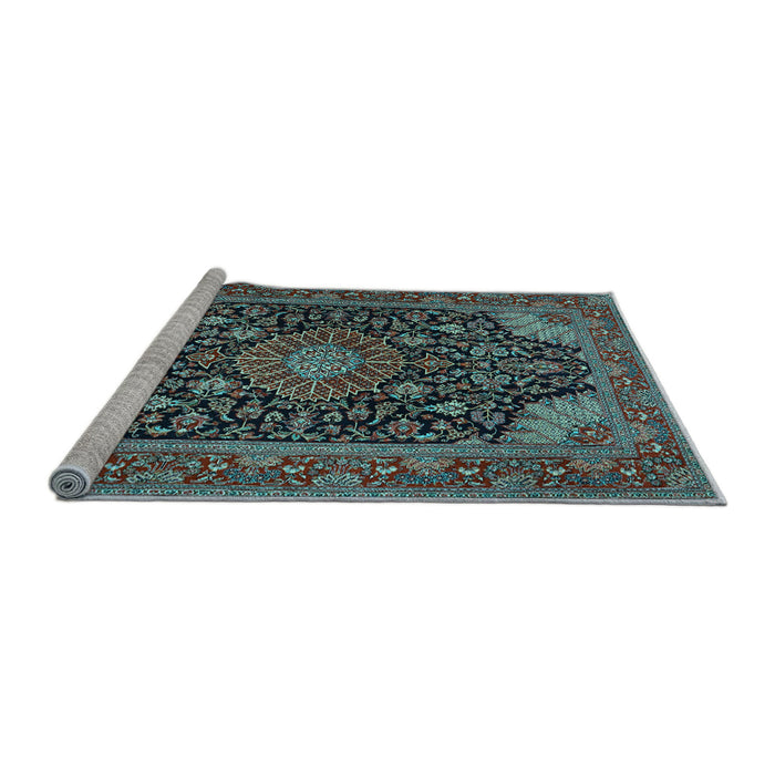 Sideview of Machine Washable Medallion Light Blue Traditional Rug, wshtr1716lblu