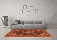 Machine Washable Medallion Orange Traditional Rug, wshtr1716org