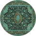 Round Machine Washable Medallion Turquoise Traditional Area Rugs, wshtr1716turq