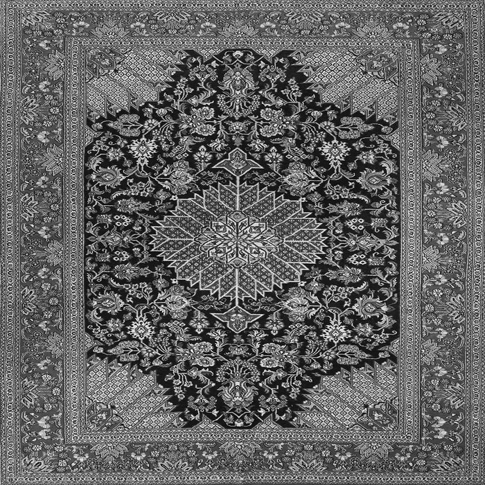 Round Machine Washable Medallion Gray Traditional Rug, wshtr1716gry