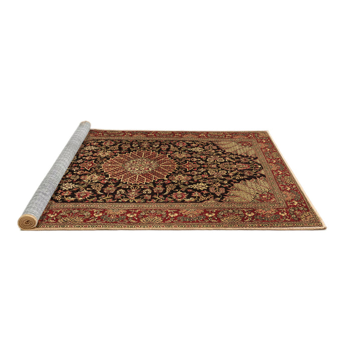 Sideview of Machine Washable Medallion Brown Traditional Rug, wshtr1716brn