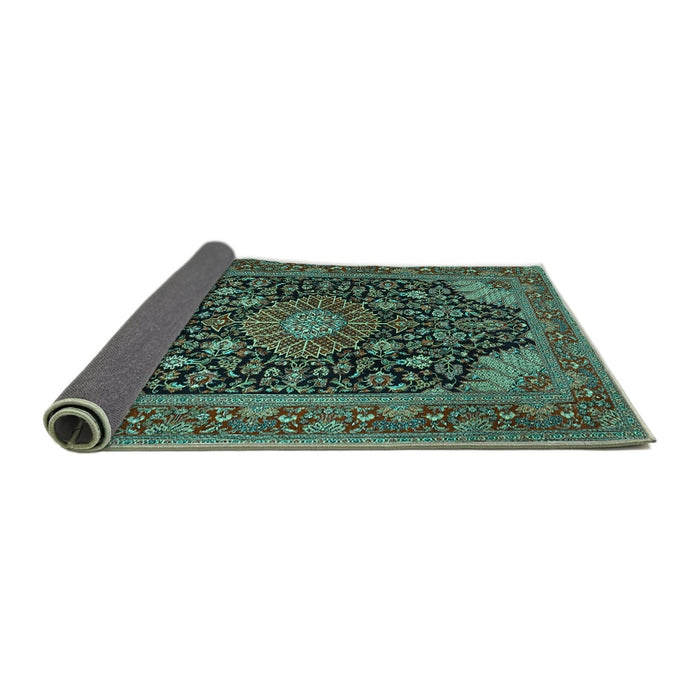 Sideview of Medallion Turquoise Traditional Rug, tr1716turq