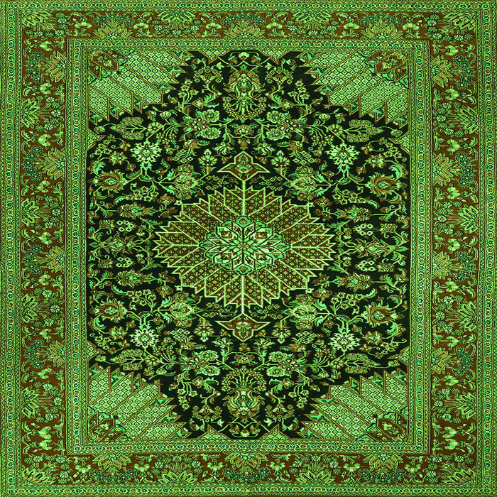 Round Machine Washable Medallion Green Traditional Area Rugs, wshtr1716grn