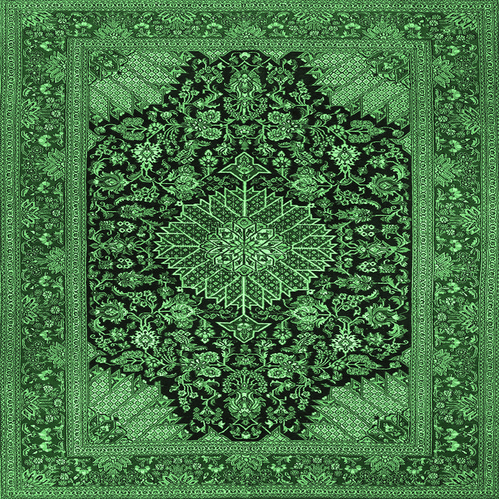 Square Machine Washable Medallion Emerald Green Traditional Area Rugs, wshtr1716emgrn