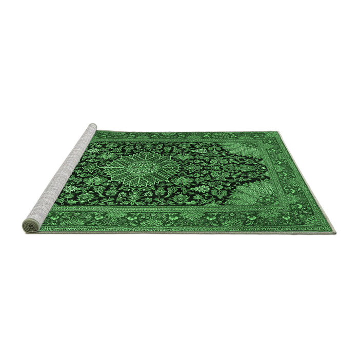 Sideview of Machine Washable Medallion Emerald Green Traditional Area Rugs, wshtr1716emgrn