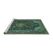 Sideview of Machine Washable Medallion Turquoise Traditional Area Rugs, wshtr1716turq