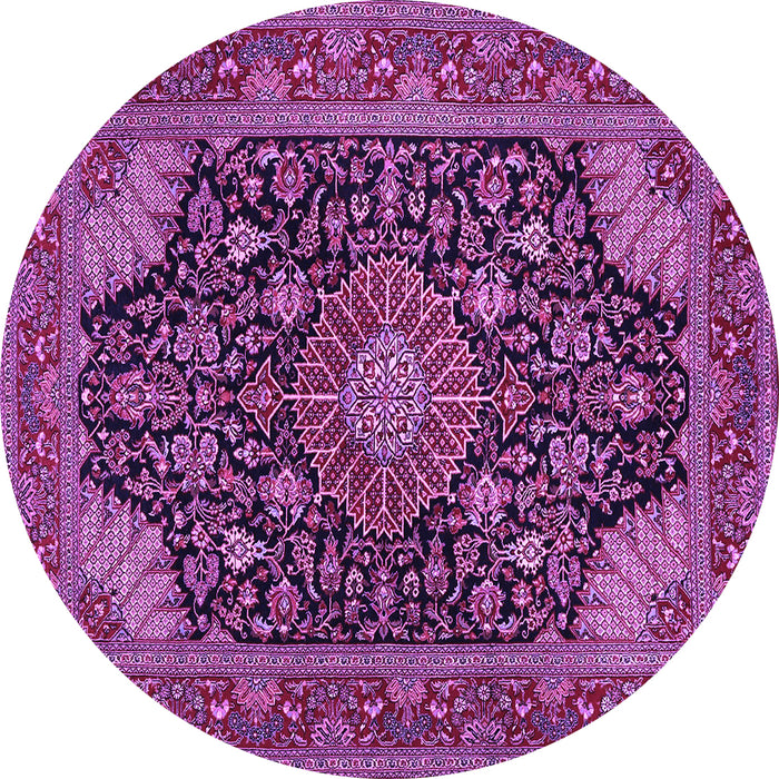 Round Machine Washable Medallion Purple Traditional Area Rugs, wshtr1716pur