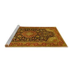 Sideview of Machine Washable Medallion Yellow Traditional Rug, wshtr1716yw