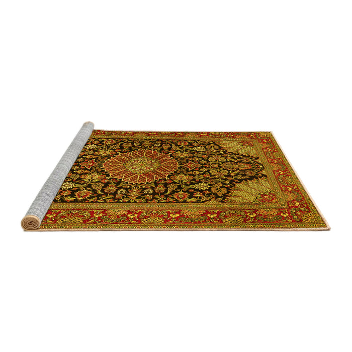 Sideview of Machine Washable Medallion Yellow Traditional Rug, wshtr1716yw
