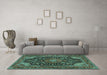 Machine Washable Medallion Turquoise Traditional Area Rugs in a Living Room,, wshtr1716turq