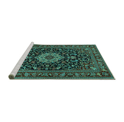 Sideview of Machine Washable Medallion Turquoise Traditional Area Rugs, wshtr1717turq