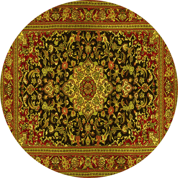 Round Medallion Yellow Traditional Rug, tr1717yw