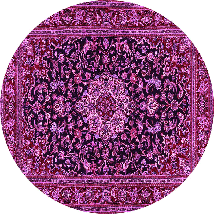 Round Machine Washable Medallion Pink Traditional Rug, wshtr1717pnk