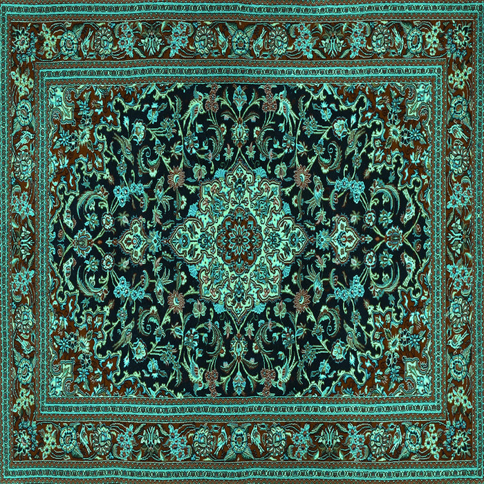 Square Medallion Turquoise Traditional Rug, tr1717turq