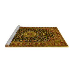 Sideview of Machine Washable Medallion Yellow Traditional Rug, wshtr1717yw