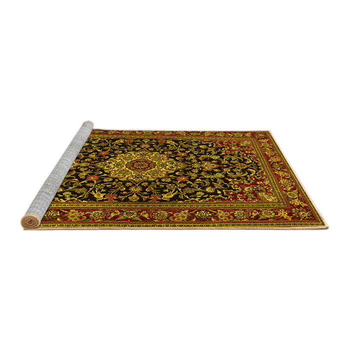 Sideview of Machine Washable Medallion Yellow Traditional Rug, wshtr1717yw