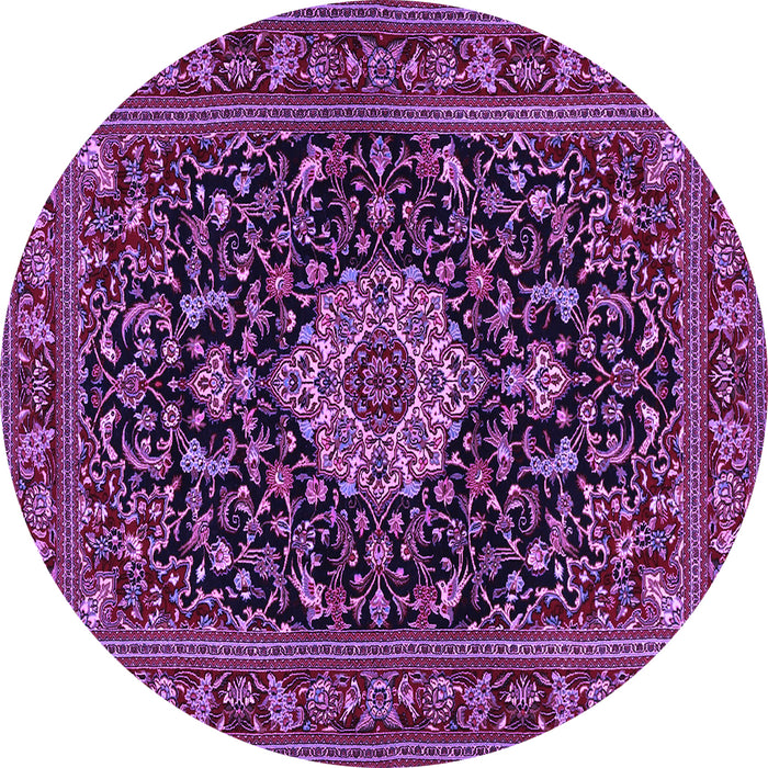 Round Machine Washable Medallion Purple Traditional Area Rugs, wshtr1717pur