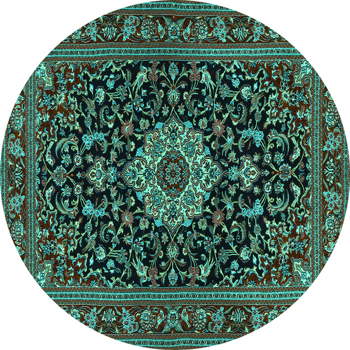 Round Medallion Turquoise Traditional Rug, tr1717turq