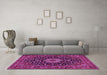 Machine Washable Medallion Pink Traditional Rug in a Living Room, wshtr1717pnk