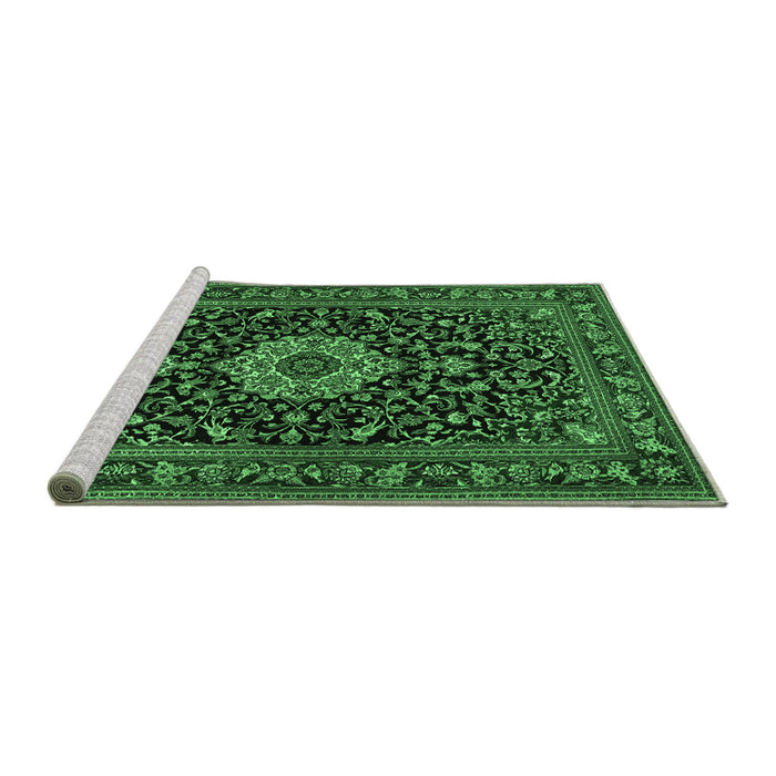 Sideview of Machine Washable Medallion Emerald Green Traditional Area Rugs, wshtr1717emgrn