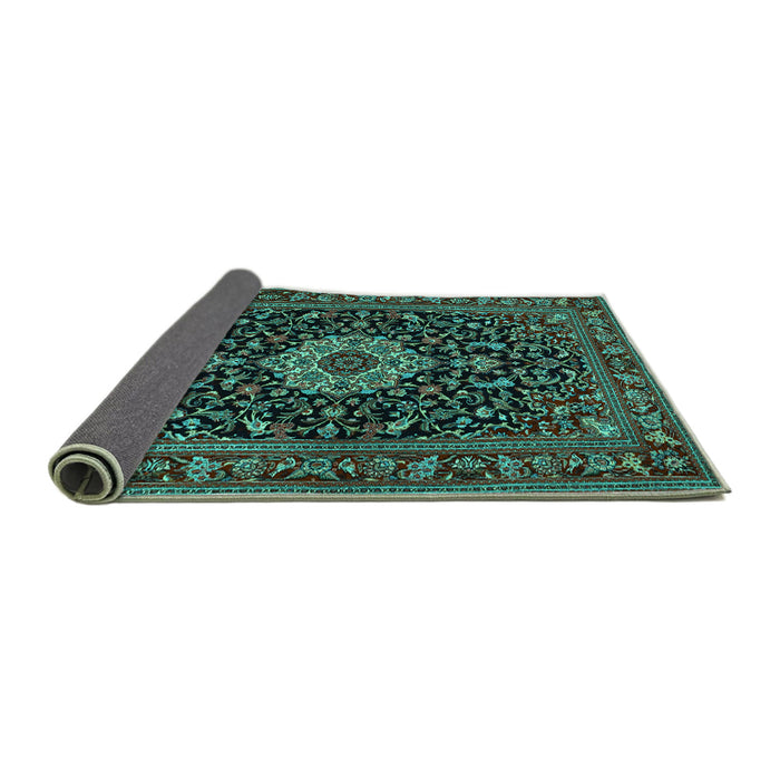 Sideview of Medallion Turquoise Traditional Rug, tr1717turq