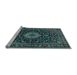 Sideview of Machine Washable Medallion Light Blue Traditional Rug, wshtr1717lblu
