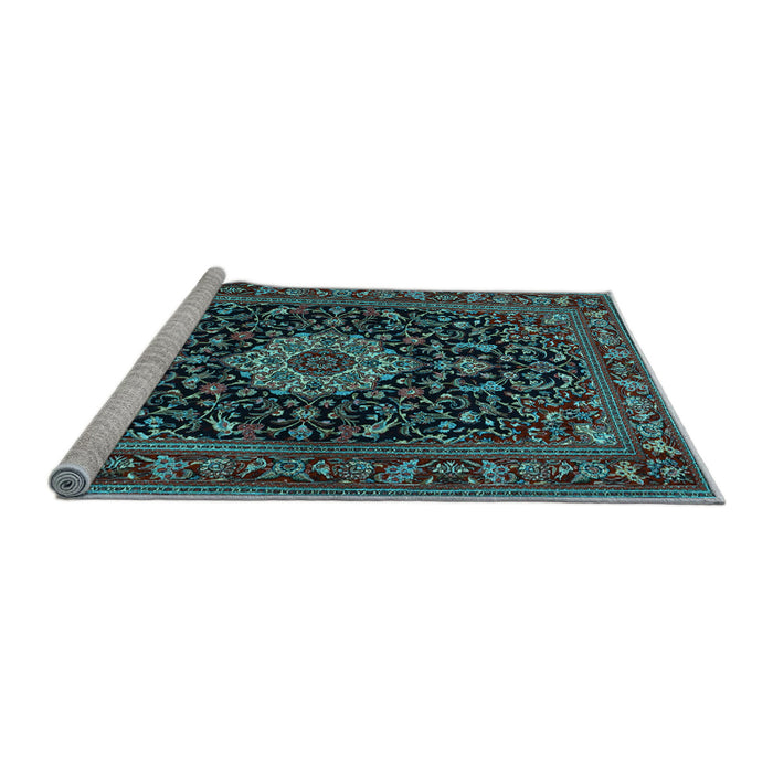 Sideview of Machine Washable Medallion Light Blue Traditional Rug, wshtr1717lblu