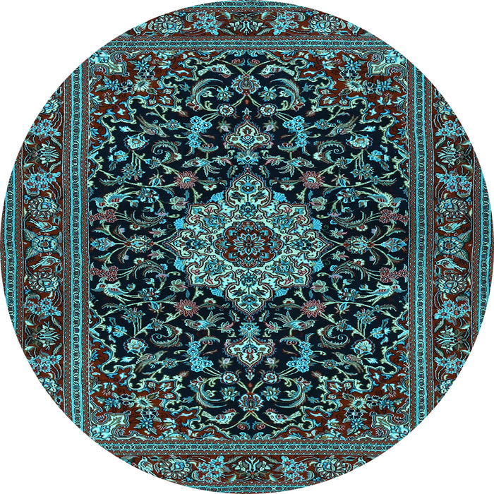 Round Medallion Light Blue Traditional Rug, tr1717lblu