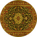 Round Machine Washable Medallion Yellow Traditional Rug, wshtr1717yw