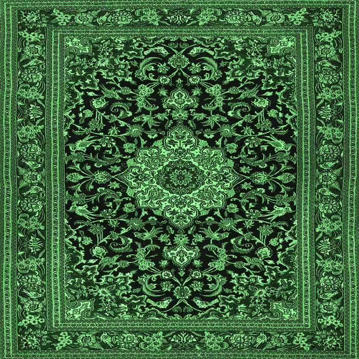 Square Machine Washable Medallion Emerald Green Traditional Area Rugs, wshtr1717emgrn