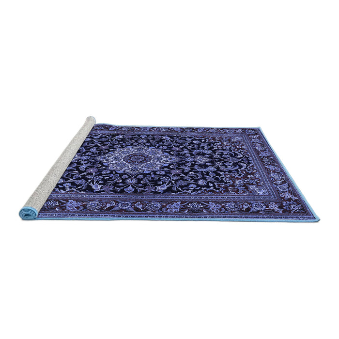 Sideview of Machine Washable Medallion Blue Traditional Rug, wshtr1717blu