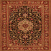 Round Machine Washable Medallion Orange Traditional Area Rugs, wshtr1717org