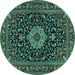 Round Machine Washable Medallion Turquoise Traditional Area Rugs, wshtr1717turq