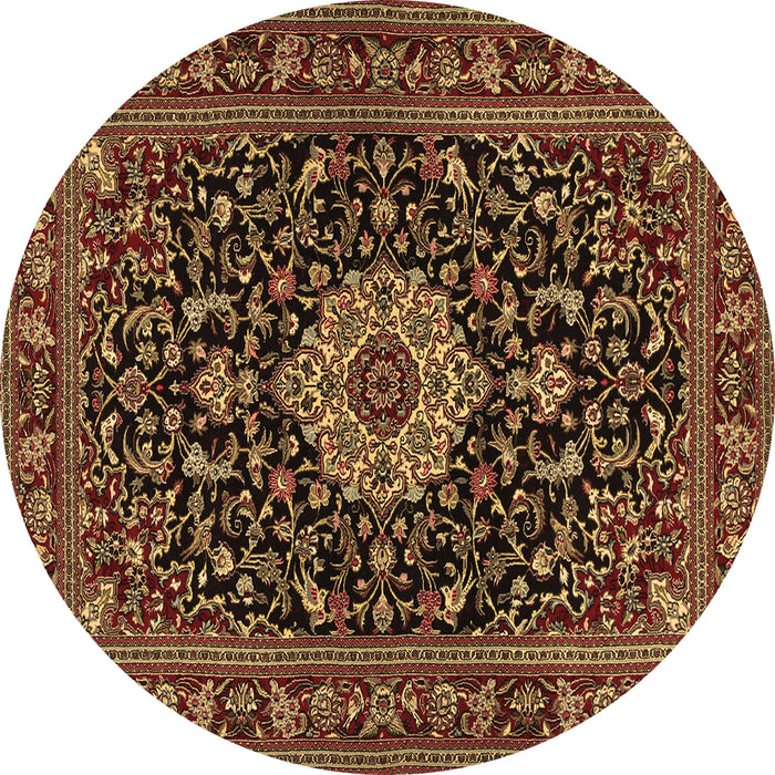 Round Machine Washable Medallion Brown Traditional Rug, wshtr1717brn