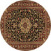 Round Machine Washable Medallion Brown Traditional Rug, wshtr1717brn