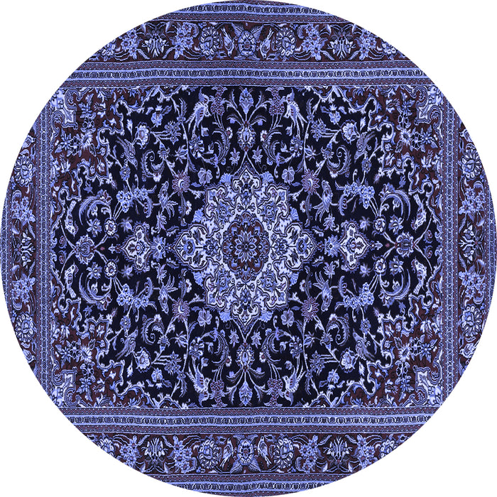 Round Machine Washable Medallion Blue Traditional Rug, wshtr1717blu