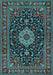 Machine Washable Medallion Light Blue Traditional Rug, wshtr1717lblu