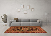 Machine Washable Medallion Orange Traditional Rug, wshtr1717org