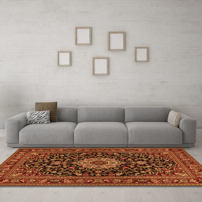 Machine Washable Medallion Orange Traditional Area Rugs in a Living Room, wshtr1717org