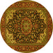 Round Machine Washable Medallion Yellow Traditional Rug, wshtr1718yw