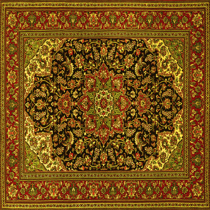 Square Machine Washable Medallion Yellow Traditional Rug, wshtr1718yw
