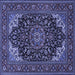 Square Machine Washable Medallion Blue Traditional Rug, wshtr1718blu