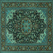 Square Machine Washable Medallion Turquoise Traditional Area Rugs, wshtr1718turq