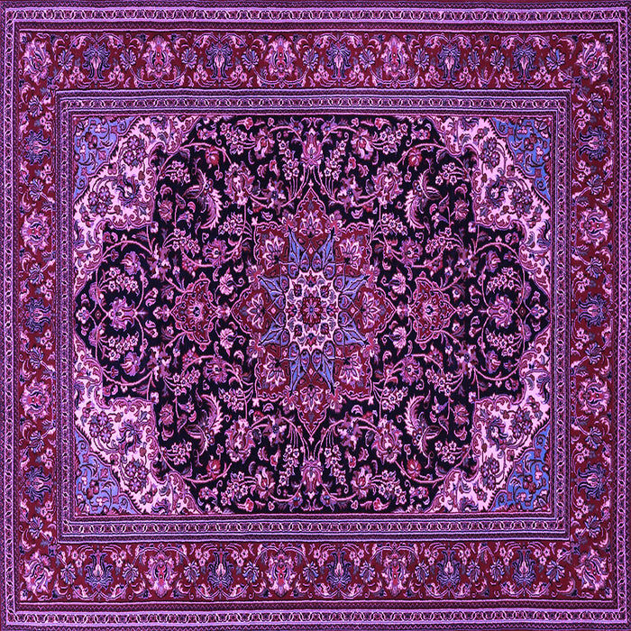 Square Machine Washable Medallion Purple Traditional Area Rugs, wshtr1718pur