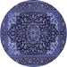 Round Machine Washable Medallion Blue Traditional Rug, wshtr1718blu