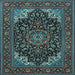 Square Medallion Light Blue Traditional Rug, tr1718lblu